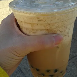 Black milk tea with tapioca, 16 oz., $3.30