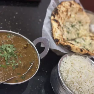 Lamb curry with Garlic Naan. Split/share the naan