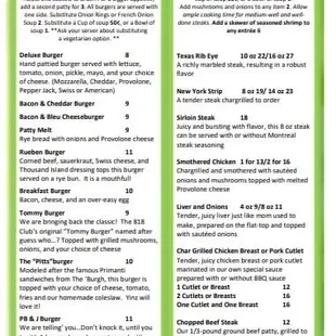 Menu burgers &amp; char broiled
