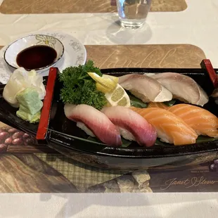 Yellow tail, Salmon, Mackerel, and Unagi Nigiri