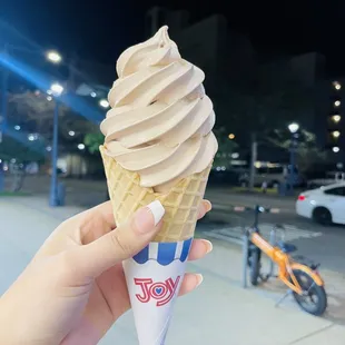 chocolate ice cream in a waffle cone