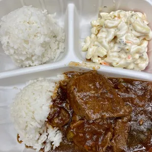 rice, beef, and macaroni