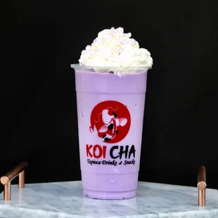 Taro coconut smoothies with whipped cream