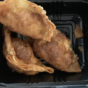 Gyoza. Dry &amp; hard as a fortune cookie.