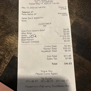 Wrongly charged receipt