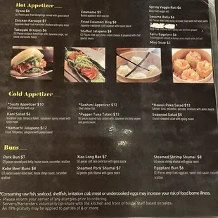Hot/cold appetizers, buns