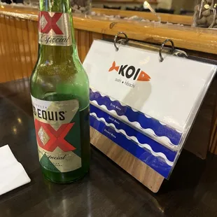 Table drink menu. A variety of beer and wine offered.