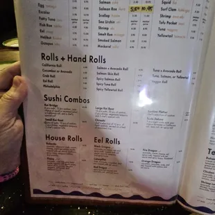 Sushi menu