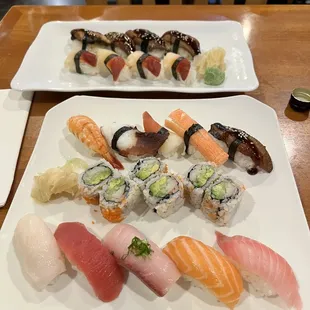 Deluxe sushi with a side of red clams and eel