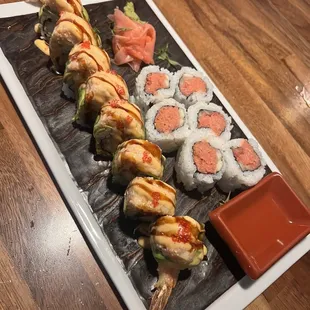 Spicy tuna roll and the dragon roll