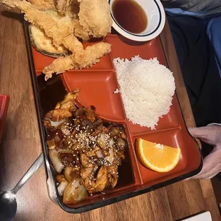 Teriyaki chicken Bento box with shrimp tempura