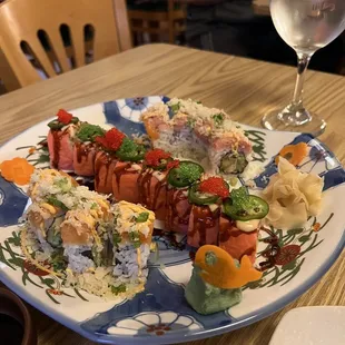 Roll of the month (mistletoe roll) and New California Roll - so good!!