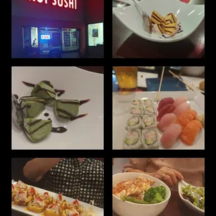 TEMPO roll, delicious sushi with california rolles, grilled chicken, mochi desert in mango and green tea.