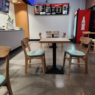 tables and chairs in a restaurant