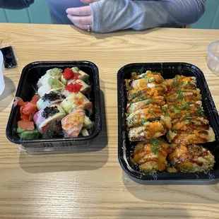 Fancy Rainbow Roll (left) and Super Crunchy Roll (right)