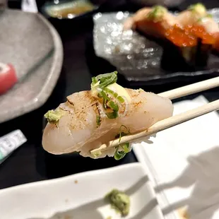 Torched Hotate with Mayo nigiri