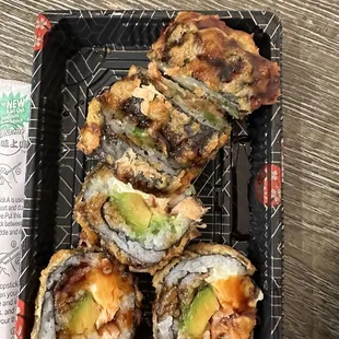 I think it was a Philly roll. The oil used must have been older or needed changing because the deep fried crust tasted funky