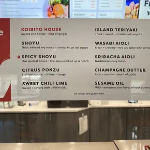 Sauce listing (all sauces are gluten free!)