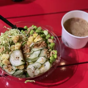 SMALL POKE BOWL salad I custom ordered &amp; miso soup !   Delicious!!!