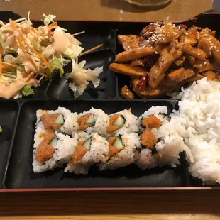 Spicy Chicken and Spicy Tuna Roll Lunch combo.