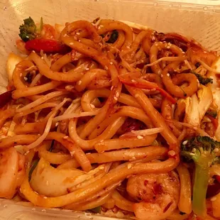 Spicy shrimp yakiudon togo order. So spicy &amp; yummy!