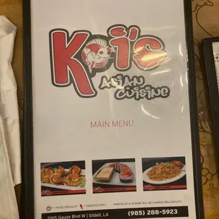 a menu for the restaurant
