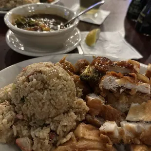 General Tso chicken with white meat and sauce on the side