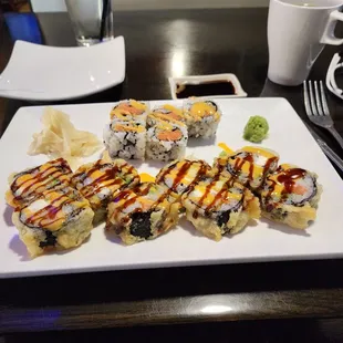 Just Pete on the bottom,  spicy tuna on top