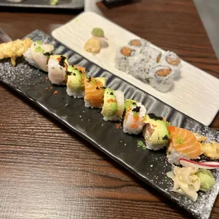 Texan roll-$16.99 with salmon roll $6.59 in the back