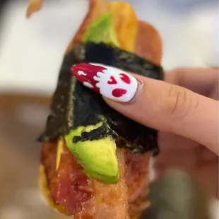 Signature Musubi~ The spam was very flavorful & I loved the fresh sliced avocado & drool-worthy bacon, a must try!