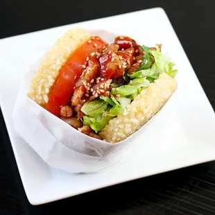 Feied Rice Bun Burgers..