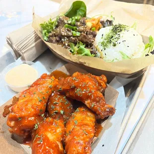 Korean Buffalo Wings (5 pcs) and Short Rib Rice Bowl Combo