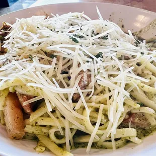 Chicken andouille pesto pasta special. So good!!