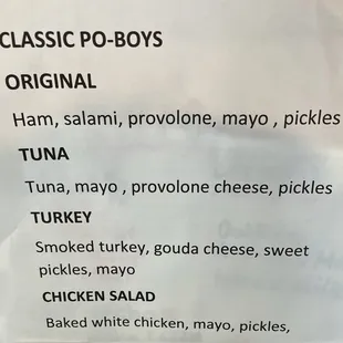 PO-BOY MENU