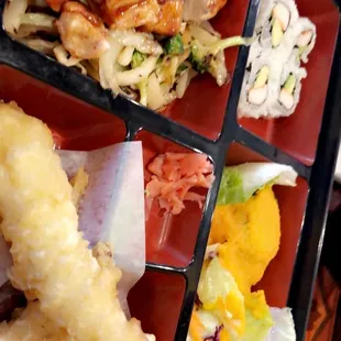 Chicken teriyaki bento lunch with tempura