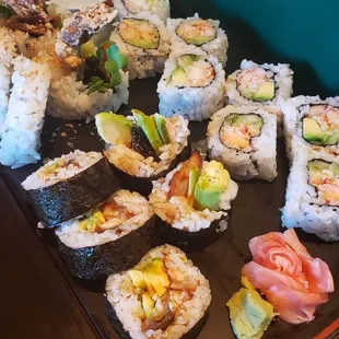 California Roll [R], Spider Roll [Behind],  Unagi Avocado Roll [Front]