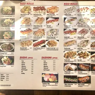 the menu of the restaurant