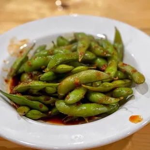 Spicy edamame. Not as impressive as it was sweet garlic chili  sauce tossed with them.