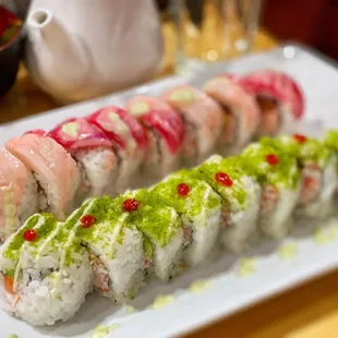 The one in the back is Candy roll and the front is Call me Devil roll. They both were good but we thought the ratio to rice is off.