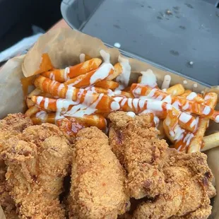 Double Dip Wings, Small Loaded Fry