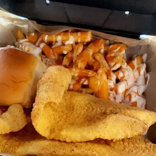 2 fish w/ loaded fry ( ranch &amp; Buffalo)