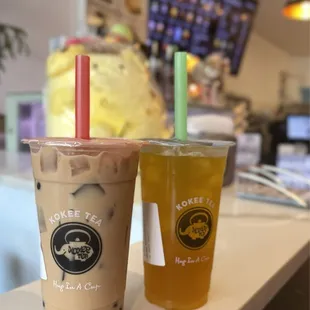Honey Milk Tea with Pearls and Mango Passionfruit Tea