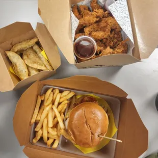 Chicken sandwich (spicy), 10 strips and dumplings.