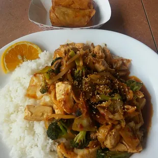 Veggie rolls and Hot &amp; Spicy Tofu plate. My favorite!