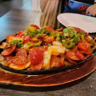 a skillet of food