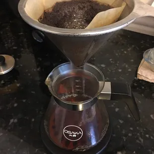 a coffee filter being used