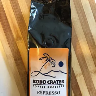Freshly roasted whole bean coffee; a custom blend of 5 beans.