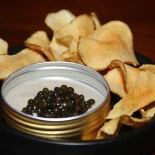 Our first course was Sunchoke and Caviar made with golden Kaluga caviar, sunchoke chips and sunchoke cream.