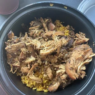 Jerk chicken bowl with saffron rice