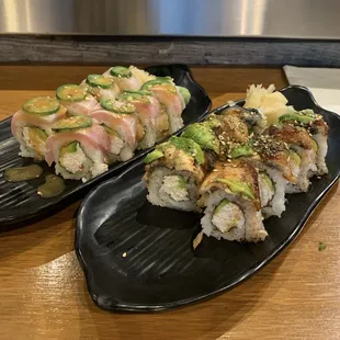 Spicy Miso Yellowtail Cut Roll &amp; Dragon Roll